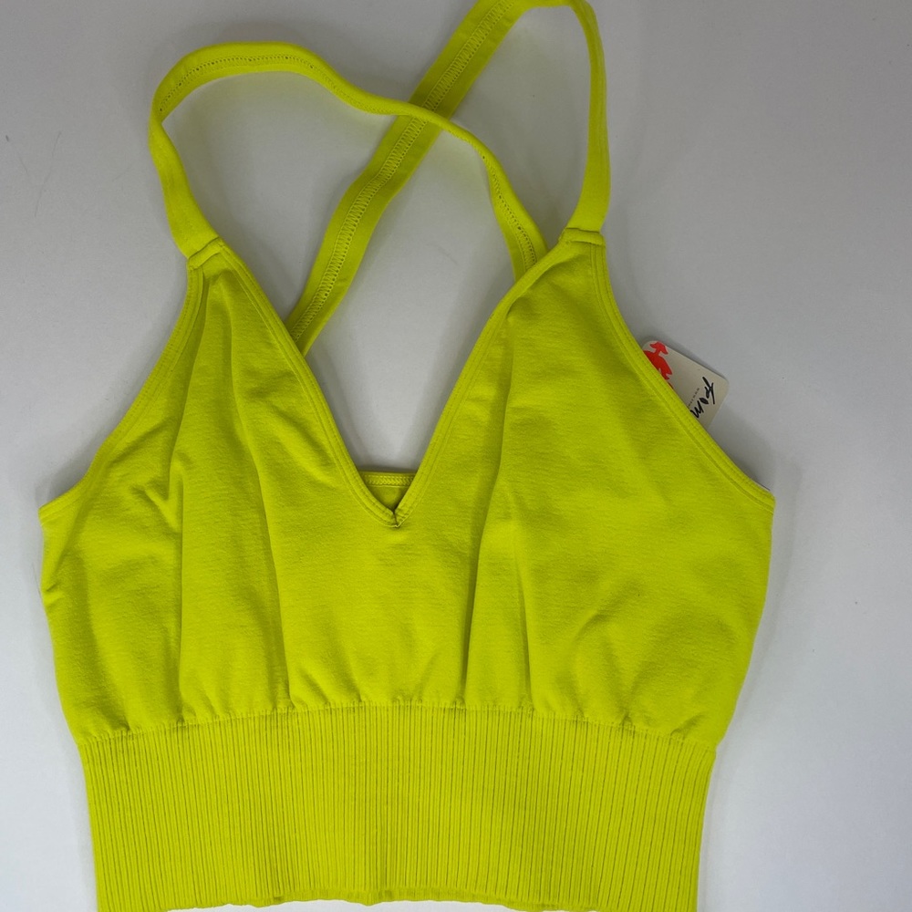Free People Good Karma Vintage  Style Crop  Activewear Sports Bra Top Canary